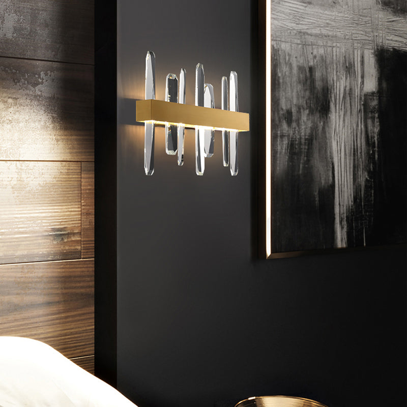 Stick Shaped Crystal Wall Lighting Minimalistic Gold Finish LED Sconce Fixture for Bedroom Clearhalo 'Cast Iron' 'Glass' 'Industrial' 'Modern wall lights' 'Modern' 'Tiffany' 'Traditional wall lights' 'Wall Lamps & Sconces' 'Wall Lights' Lighting' 2335833