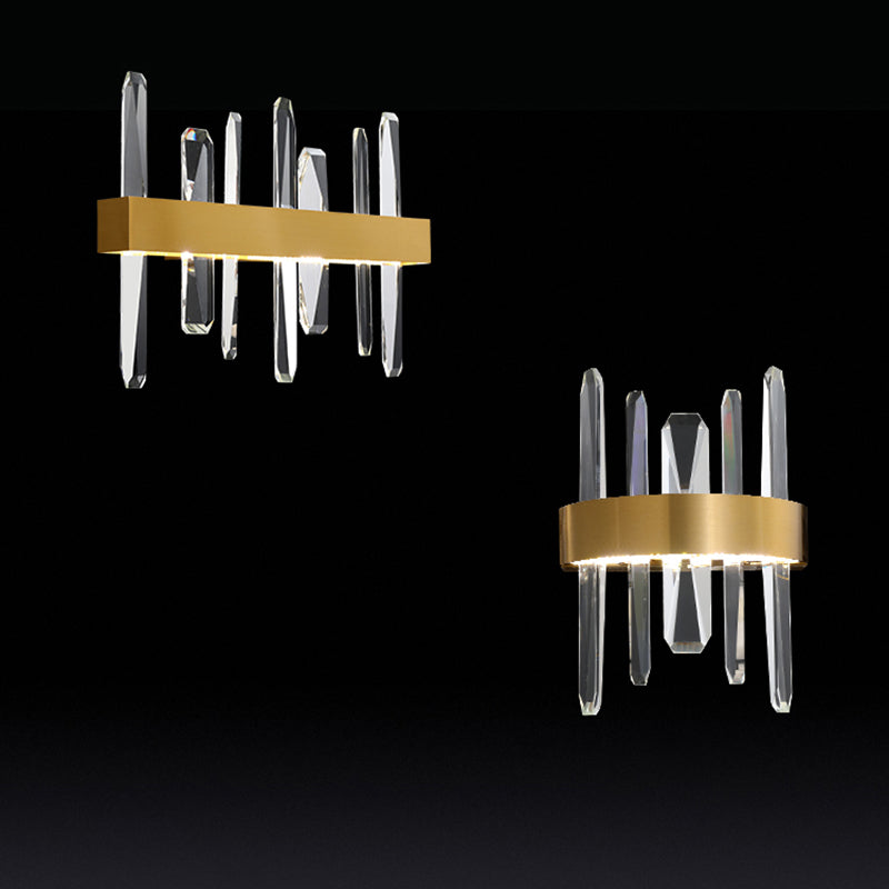 Stick Shaped Crystal Wall Lighting Minimalistic Gold Finish LED Sconce Fixture for Bedroom Clearhalo 'Cast Iron' 'Glass' 'Industrial' 'Modern wall lights' 'Modern' 'Tiffany' 'Traditional wall lights' 'Wall Lamps & Sconces' 'Wall Lights' Lighting' 2335834