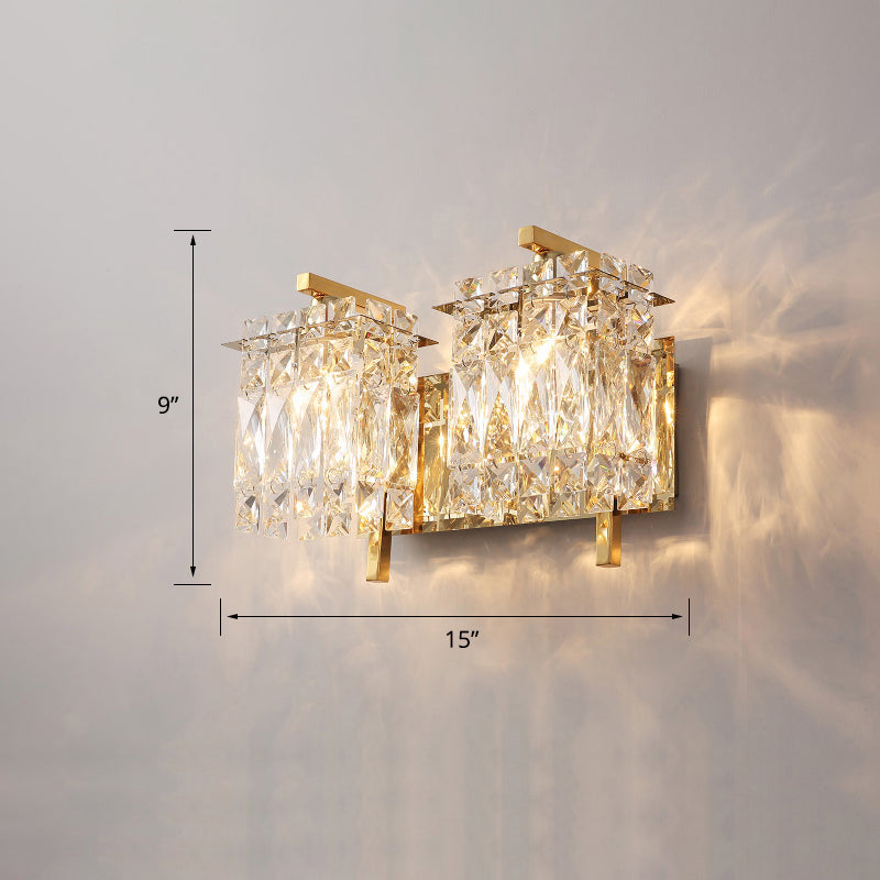 Modern Wall Mount Lighting Rectangle Sconce Light Fixture with Beveled Crystal Shade 2.0 Gold Clearhalo 'Cast Iron' 'Glass' 'Industrial' 'Modern wall lights' 'Modern' 'Tiffany' 'Traditional wall lights' 'Wall Lamps & Sconces' 'Wall Lights' Lighting' 2335837