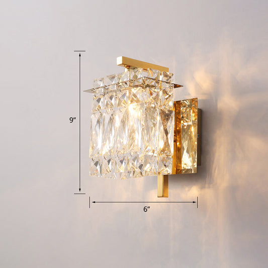 Modern Wall Mount Lighting Rectangle Sconce Light Fixture with Beveled Crystal Shade 1.0 Gold Clearhalo 'Cast Iron' 'Glass' 'Industrial' 'Modern wall lights' 'Modern' 'Tiffany' 'Traditional wall lights' 'Wall Lamps & Sconces' 'Wall Lights' Lighting' 2335838