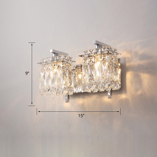 Modern Wall Mount Lighting Rectangle Sconce Light Fixture with Beveled Crystal Shade 2.0 Chrome Clearhalo 'Cast Iron' 'Glass' 'Industrial' 'Modern wall lights' 'Modern' 'Tiffany' 'Traditional wall lights' 'Wall Lamps & Sconces' 'Wall Lights' Lighting' 2335842
