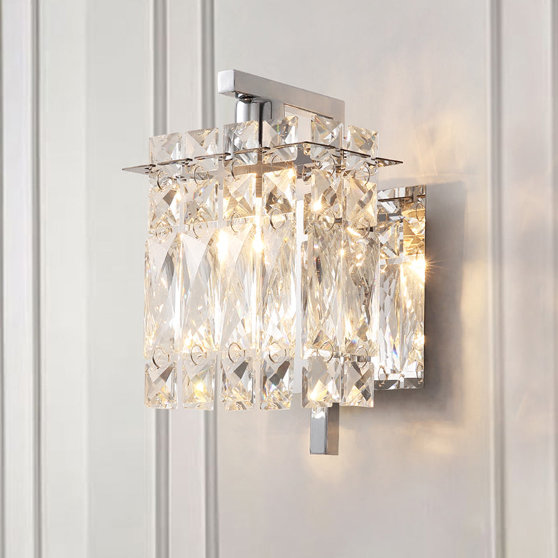 Modern Wall Mount Lighting Rectangle Sconce Light Fixture with Beveled Crystal Shade Clearhalo 'Cast Iron' 'Glass' 'Industrial' 'Modern wall lights' 'Modern' 'Tiffany' 'Traditional wall lights' 'Wall Lamps & Sconces' 'Wall Lights' Lighting' 2335843
