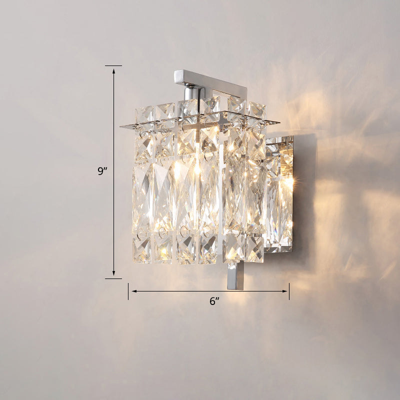 Modern Wall Mount Lighting Rectangle Sconce Light Fixture with Beveled Crystal Shade 1.0 Chrome Clearhalo 'Cast Iron' 'Glass' 'Industrial' 'Modern wall lights' 'Modern' 'Tiffany' 'Traditional wall lights' 'Wall Lamps & Sconces' 'Wall Lights' Lighting' 2335844