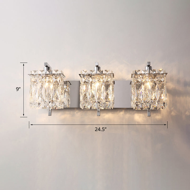 Modern Wall Mount Lighting Rectangle Sconce Light Fixture with Beveled Crystal Shade 3.0 Chrome Clearhalo 'Cast Iron' 'Glass' 'Industrial' 'Modern wall lights' 'Modern' 'Tiffany' 'Traditional wall lights' 'Wall Lamps & Sconces' 'Wall Lights' Lighting' 2335846