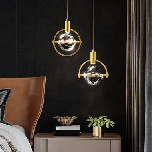 Beveled K9 Crystal Ball Hanging Lamp Minimalist Golden LED Suspension Light for Bedroom Clearhalo 'Ceiling Lights' 'Modern Pendants' 'Modern' 'Pendant Lights' 'Pendants' Lighting' 2335847