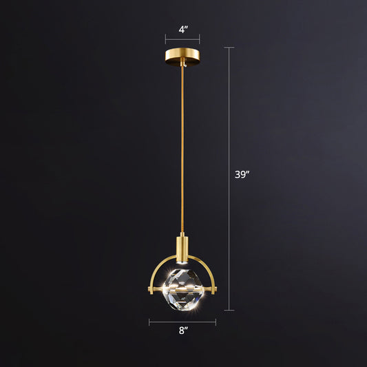 Beveled K9 Crystal Ball Hanging Lamp Minimalist Golden LED Suspension Light for Bedroom Gold Semicircle Clearhalo 'Ceiling Lights' 'Modern Pendants' 'Modern' 'Pendant Lights' 'Pendants' Lighting' 2335848