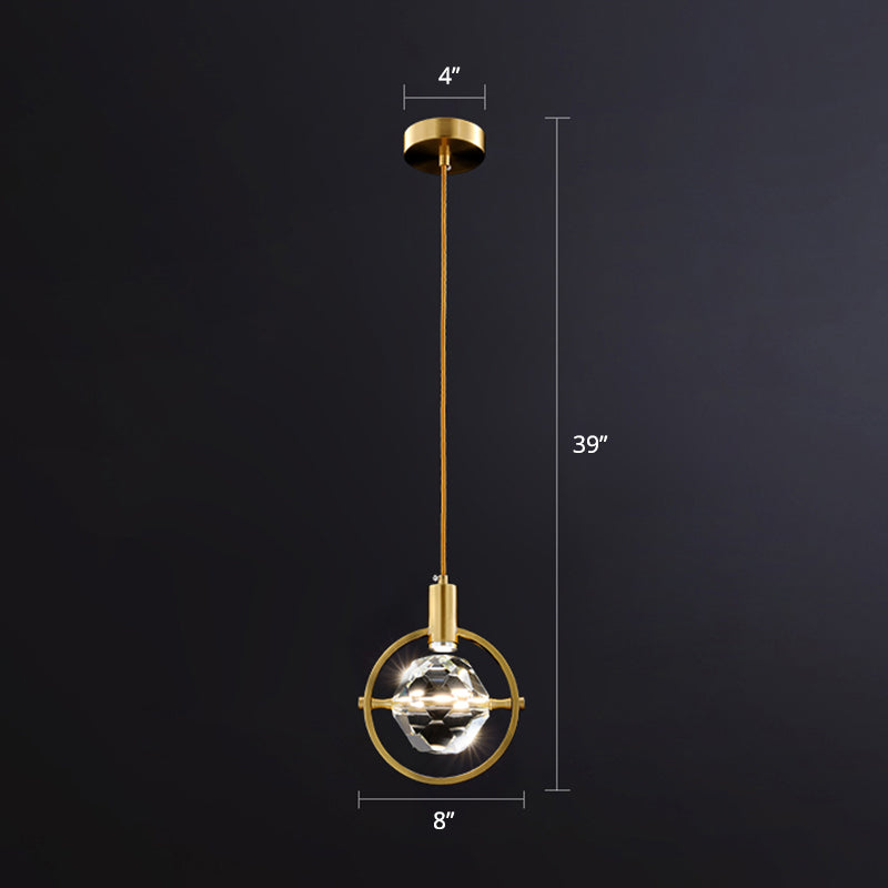 Beveled K9 Crystal Ball Hanging Lamp Minimalist Golden LED Suspension Light for Bedroom Gold Round Clearhalo 'Ceiling Lights' 'Modern Pendants' 'Modern' 'Pendant Lights' 'Pendants' Lighting' 2335850