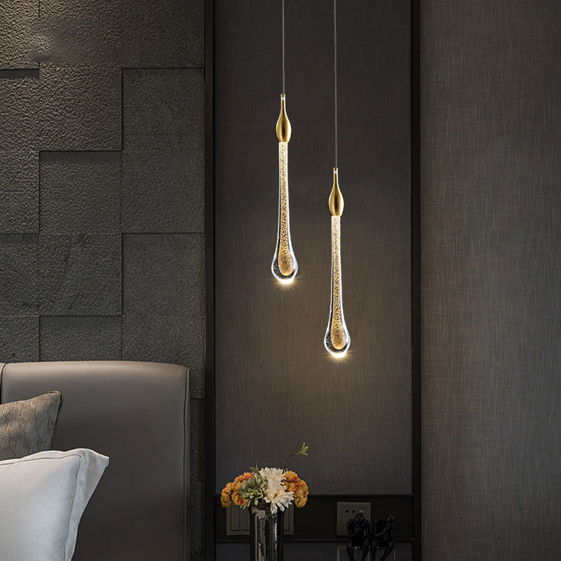 Stylish Modern Droplet Ceiling Hang Light Crystal Living Room LED Pendant Light in Gold Clearhalo 'Ceiling Lights' 'Modern Pendants' 'Modern' 'Pendant Lights' 'Pendants' Lighting' 2335854