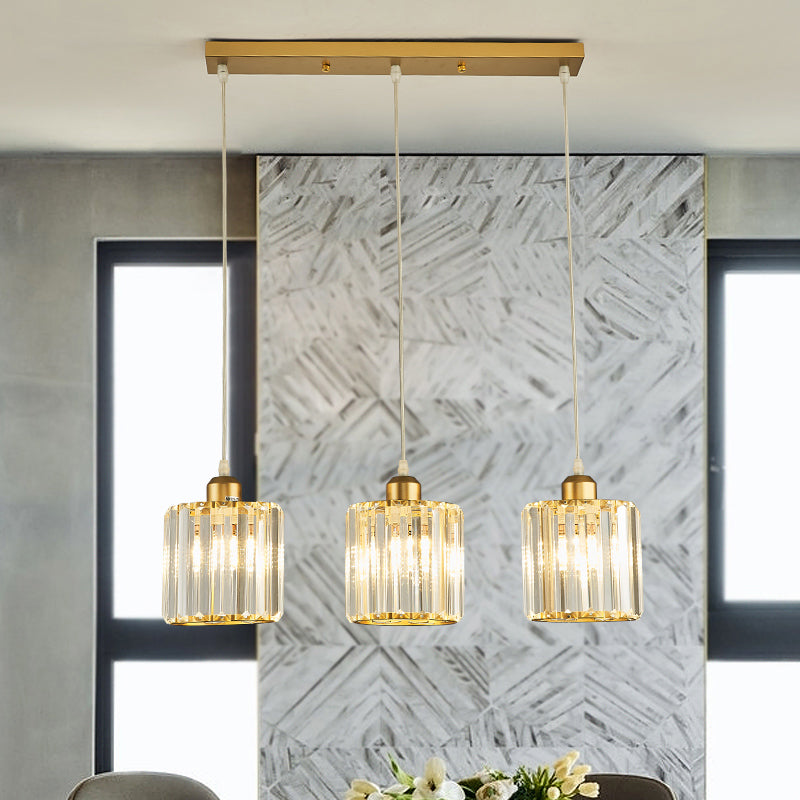 Prismatic Crystal Geometric Suspension Lighting Simplicity 3-Head Gold Pendant Lamp for Dining Room Clearhalo 'Ceiling Lights' 'Modern Pendants' 'Modern' 'Pendant Lights' 'Pendants' Lighting' 2335858