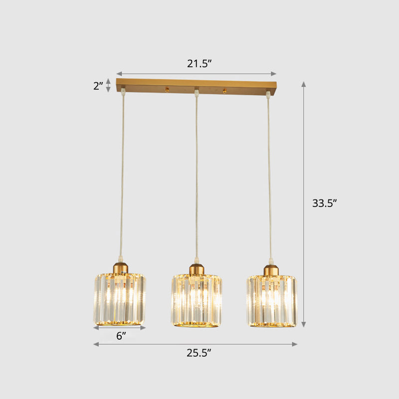 Prismatic Crystal Geometric Suspension Lighting Simplicity 3-Head Gold Pendant Lamp for Dining Room Gold 25.5" Round Clearhalo 'Ceiling Lights' 'Modern Pendants' 'Modern' 'Pendant Lights' 'Pendants' Lighting' 2335860