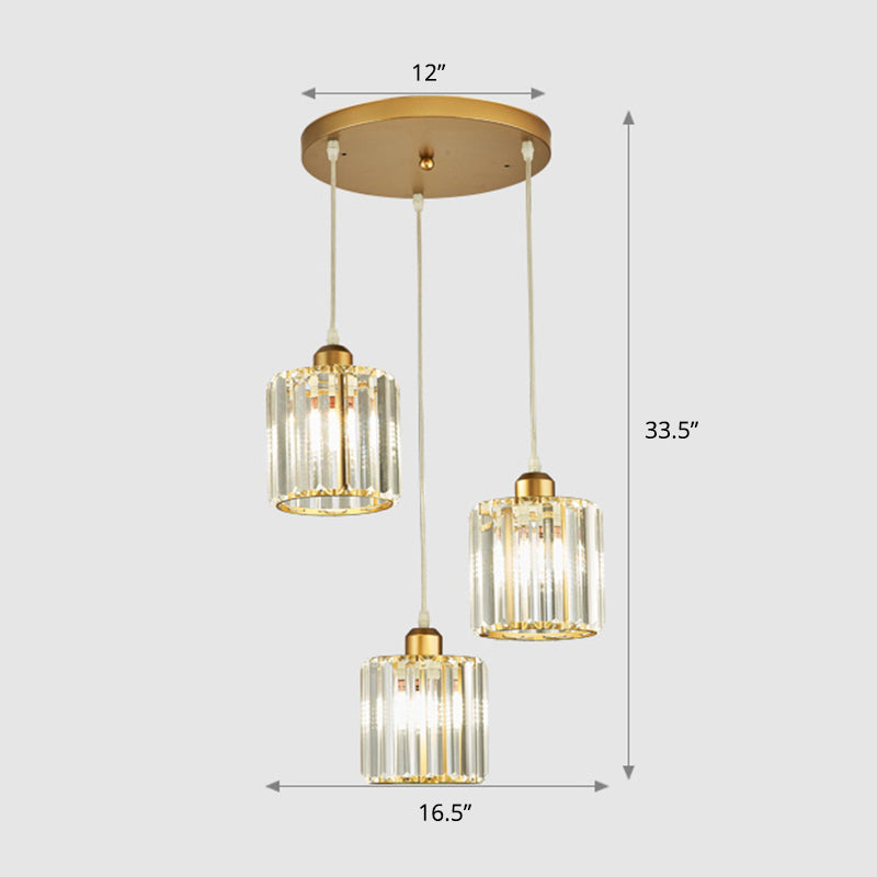 Prismatic Crystal Geometric Suspension Lighting Simplicity 3-Head Gold Pendant Lamp for Dining Room Gold 16.5" Round Clearhalo 'Ceiling Lights' 'Modern Pendants' 'Modern' 'Pendant Lights' 'Pendants' Lighting' 2335862