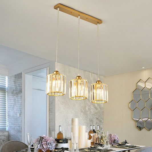 Prismatic Crystal Geometric Suspension Lighting Simplicity 3-Head Gold Pendant Lamp for Dining Room Clearhalo 'Ceiling Lights' 'Modern Pendants' 'Modern' 'Pendant Lights' 'Pendants' Lighting' 2335863