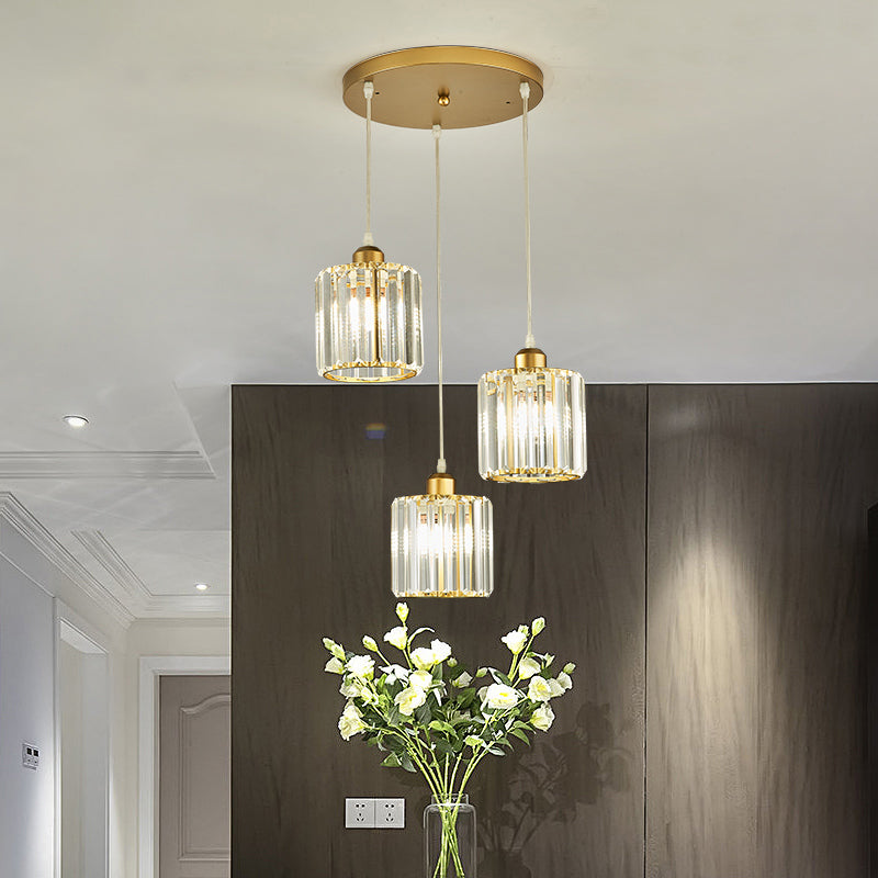 Prismatic Crystal Geometric Suspension Lighting Simplicity 3-Head Gold Pendant Lamp for Dining Room Clearhalo 'Ceiling Lights' 'Modern Pendants' 'Modern' 'Pendant Lights' 'Pendants' Lighting' 2335865