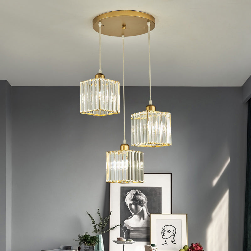 Prismatic Crystal Geometric Suspension Lighting Simplicity 3-Head Gold Pendant Lamp for Dining Room Clearhalo 'Ceiling Lights' 'Modern Pendants' 'Modern' 'Pendant Lights' 'Pendants' Lighting' 2335867