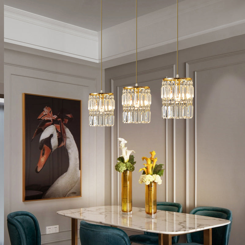Dining Room Pendulum Light Modern Gold Drop Pendant with Cylinder Prismatic Crystal Shade Clearhalo 'Ceiling Lights' 'Modern Pendants' 'Modern' 'Pendant Lights' 'Pendants' Lighting' 2335869