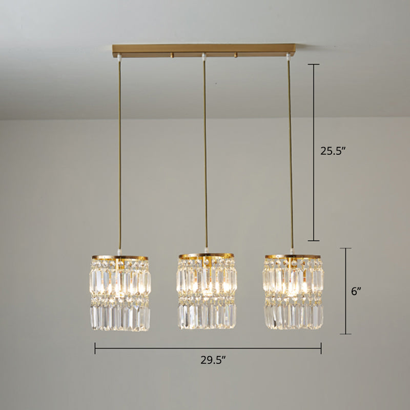 Dining Room Pendulum Light Modern Gold Drop Pendant with Cylinder Prismatic Crystal Shade Gold 29.5" Clearhalo 'Ceiling Lights' 'Modern Pendants' 'Modern' 'Pendant Lights' 'Pendants' Lighting' 2335870