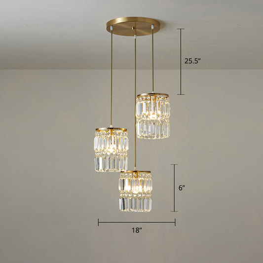 Dining Room Pendulum Light Modern Gold Drop Pendant with Cylinder Prismatic Crystal Shade Gold 18" Clearhalo 'Ceiling Lights' 'Modern Pendants' 'Modern' 'Pendant Lights' 'Pendants' Lighting' 2335871