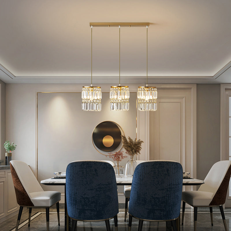 Dining Room Pendulum Light Modern Gold Drop Pendant with Cylinder Prismatic Crystal Shade Clearhalo 'Ceiling Lights' 'Modern Pendants' 'Modern' 'Pendant Lights' 'Pendants' Lighting' 2335872