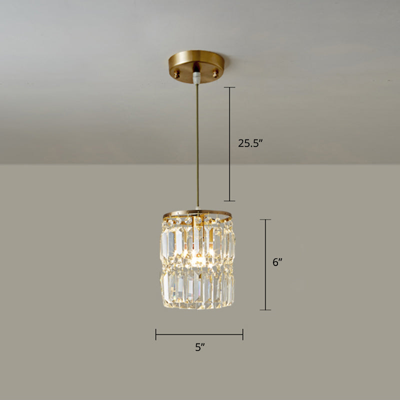 Dining Room Pendulum Light Modern Gold Drop Pendant with Cylinder Prismatic Crystal Shade Gold 5" Clearhalo 'Ceiling Lights' 'Modern Pendants' 'Modern' 'Pendant Lights' 'Pendants' Lighting' 2335873