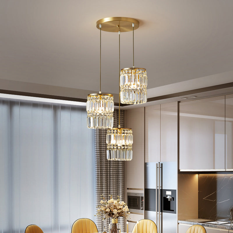 Dining Room Pendulum Light Modern Gold Drop Pendant with Cylinder Prismatic Crystal Shade Clearhalo 'Ceiling Lights' 'Modern Pendants' 'Modern' 'Pendant Lights' 'Pendants' Lighting' 2335874