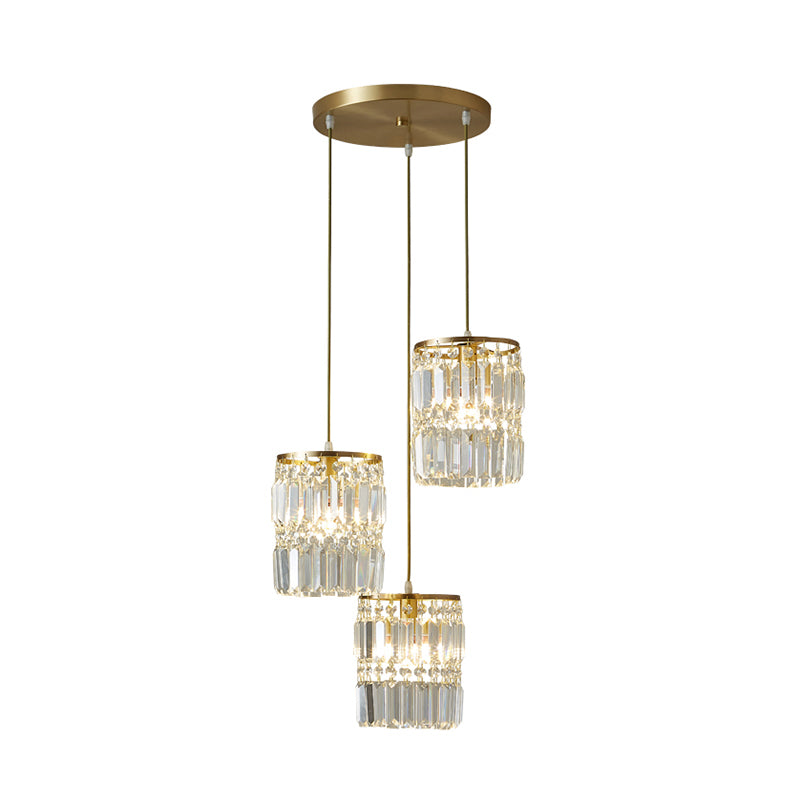 Dining Room Pendulum Light Modern Gold Drop Pendant with Cylinder Prismatic Crystal Shade Clearhalo 'Ceiling Lights' 'Modern Pendants' 'Modern' 'Pendant Lights' 'Pendants' Lighting' 2335876