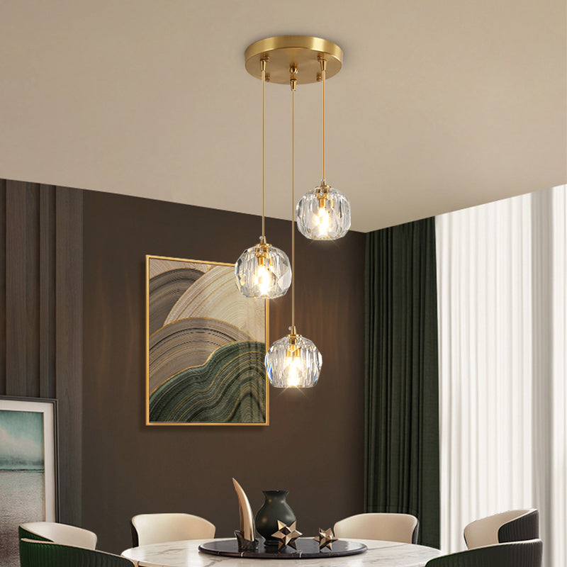 Faceted Crystal Ball Hanging Lamp Minimalism Gold Finish Suspension Pendant Light for Restaurant Clearhalo 'Ceiling Lights' 'Modern Pendants' 'Modern' 'Pendant Lights' 'Pendants' Lighting' 2335877