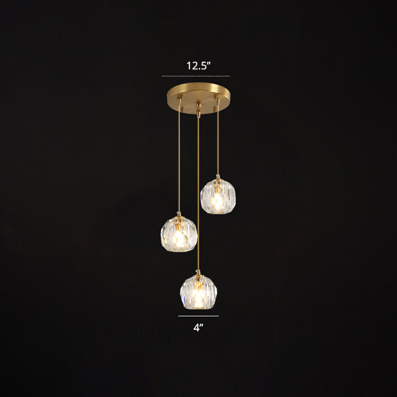 Faceted Crystal Ball Hanging Lamp Minimalism Gold Finish Suspension Pendant Light for Restaurant Gold 12" Clearhalo 'Ceiling Lights' 'Modern Pendants' 'Modern' 'Pendant Lights' 'Pendants' Lighting' 2335878