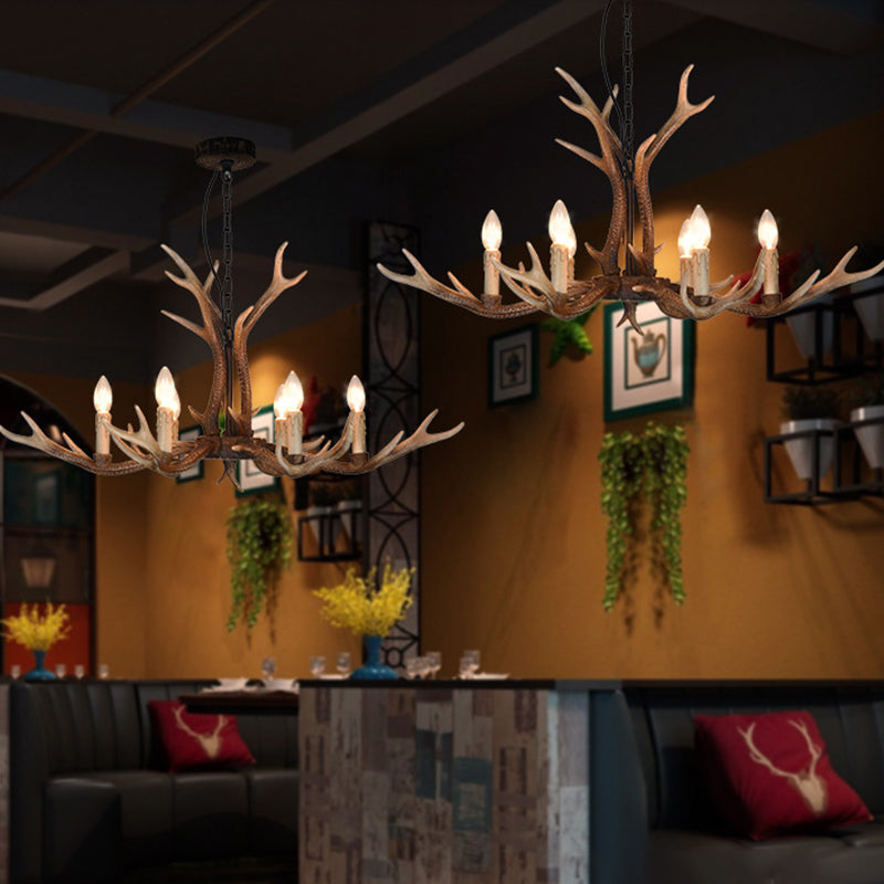 6/8 Lights Antler Ceiling Chandelier Rustic Khaki Resin Suspension Light for Restaurant Clearhalo 'Ceiling Lights' 'Chandeliers' Lighting' options 233588