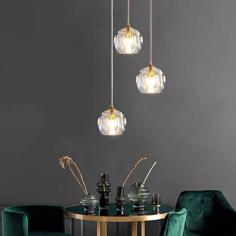 Faceted Crystal Ball Hanging Lamp Minimalism Gold Finish Suspension Pendant Light for Restaurant Clearhalo 'Ceiling Lights' 'Modern Pendants' 'Modern' 'Pendant Lights' 'Pendants' Lighting' 2335880