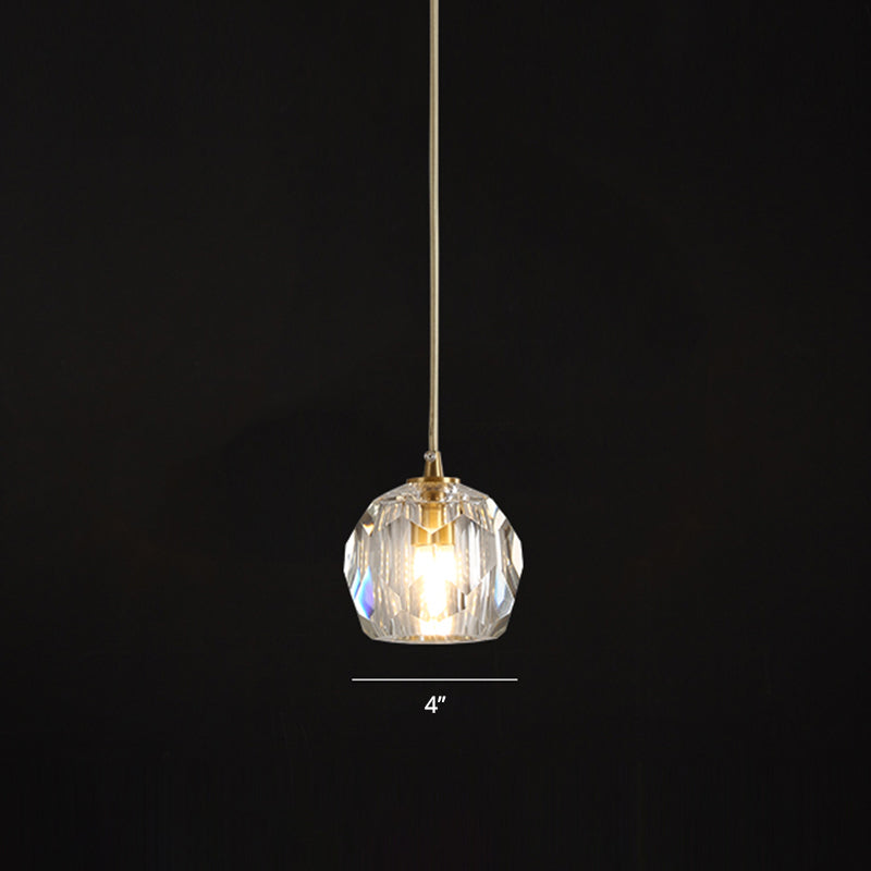 Faceted Crystal Ball Hanging Lamp Minimalism Gold Finish Suspension Pendant Light for Restaurant Gold 4" Clearhalo 'Ceiling Lights' 'Modern Pendants' 'Modern' 'Pendant Lights' 'Pendants' Lighting' 2335881