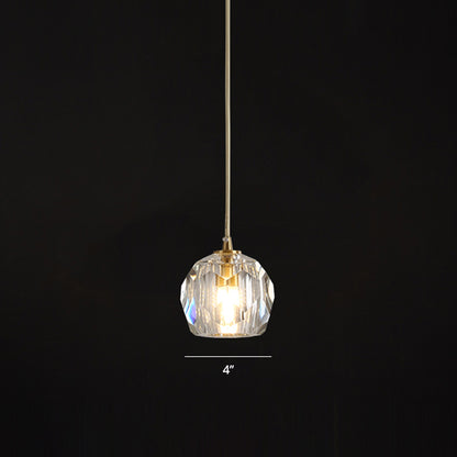 Faceted Crystal Ball Hanging Lamp Minimalism Gold Finish Suspension Pendant Light for Restaurant Gold 4" Clearhalo 'Ceiling Lights' 'Modern Pendants' 'Modern' 'Pendant Lights' 'Pendants' Lighting' 2335881