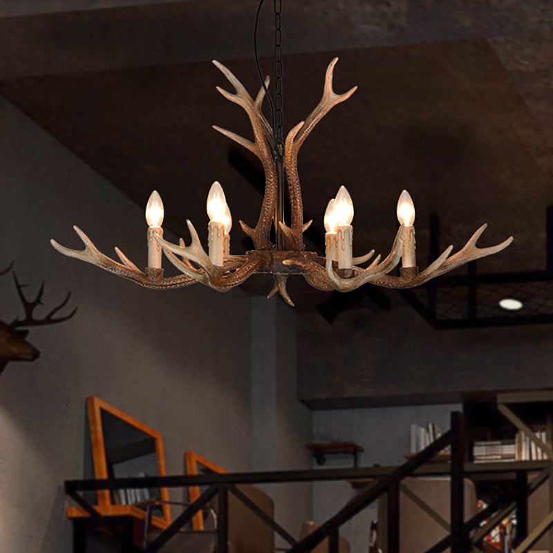 6/8 Lights Antler Ceiling Chandelier Rustic Khaki Resin Suspension Light for Restaurant Clearhalo 'Ceiling Lights' 'Chandeliers' Lighting' options 233589
