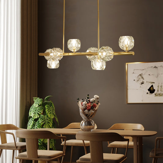 8 Bulbs Restaurant over Island Lighting Simplicity Gold Pendant Light with Dome Crystal Shade Clearhalo 'Ceiling Lights' 'Island Lights' Lighting' 2335890