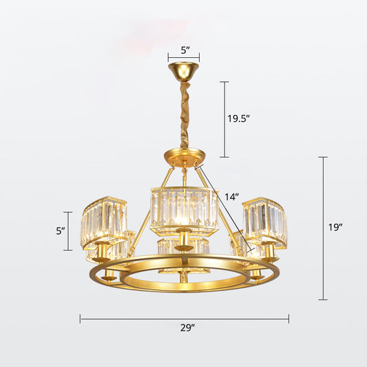 Circle Crystal Prism Suspension Light Minimalist Gold Finish Chandelier for Restaurant 6 Gold Clearhalo 'Ceiling Lights' 'Chandeliers' 'Modern Chandeliers' 'Modern' Lighting' 2335893