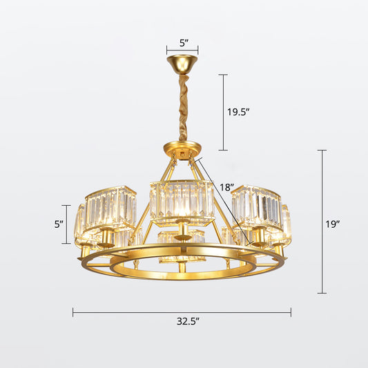 Circle Crystal Prism Suspension Light Minimalist Gold Finish Chandelier for Restaurant 8 Gold Clearhalo 'Ceiling Lights' 'Chandeliers' 'Modern Chandeliers' 'Modern' Lighting' 2335894