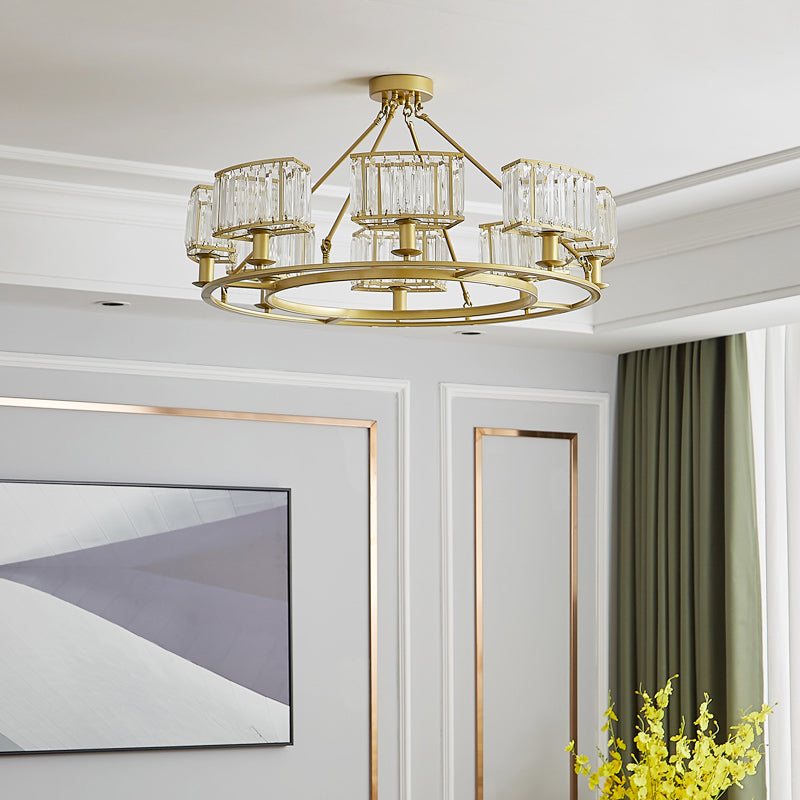 Circle Crystal Prism Suspension Light Minimalist Gold Finish Chandelier for Restaurant Clearhalo 'Ceiling Lights' 'Chandeliers' 'Modern Chandeliers' 'Modern' Lighting' 2335896