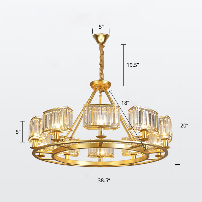 Circle Crystal Prism Suspension Light Minimalist Gold Finish Chandelier for Restaurant 10 Gold Clearhalo 'Ceiling Lights' 'Chandeliers' 'Modern Chandeliers' 'Modern' Lighting' 2335897