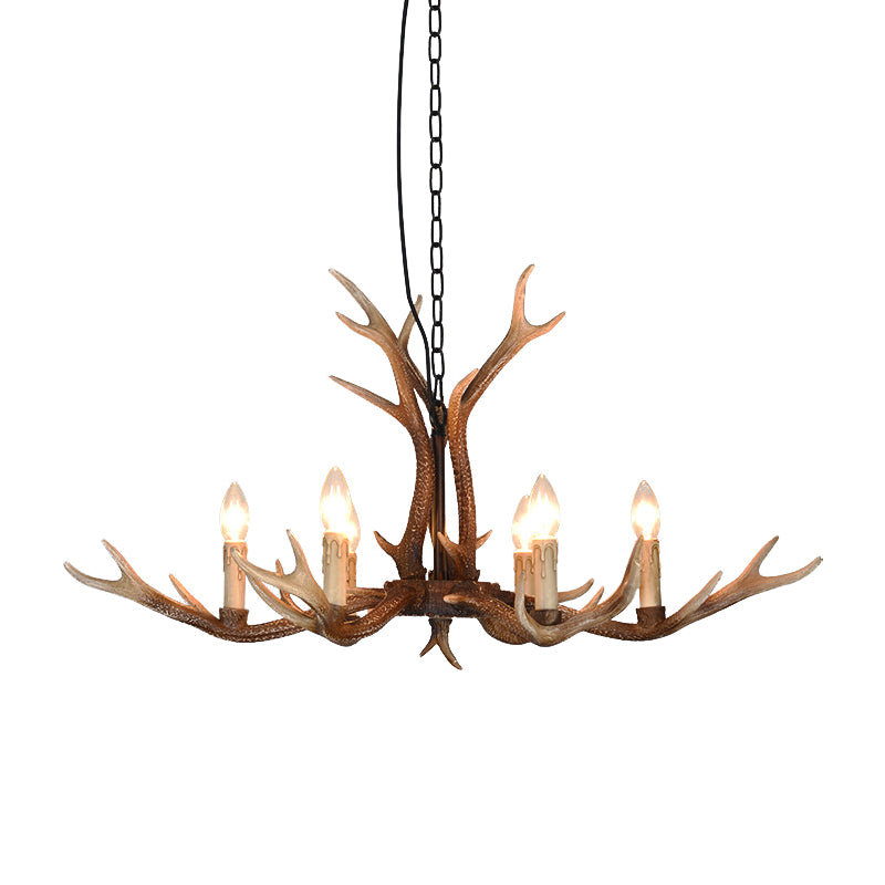 6/8 Lights Antler Ceiling Chandelier Rustic Khaki Resin Suspension Light for Restaurant Clearhalo 'Ceiling Lights' 'Chandeliers' Lighting' options 233590