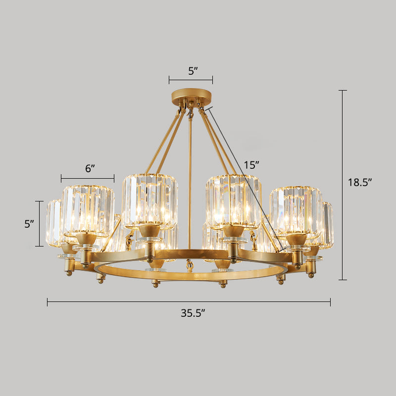 Cylindrical Ceiling Pendant Lamp Modern Crystal Living Room Chandelier Light Fixture 10 Gold Clearhalo 'Ceiling Lights' 'Chandeliers' 'Modern Chandeliers' 'Modern' Lighting' 2335900