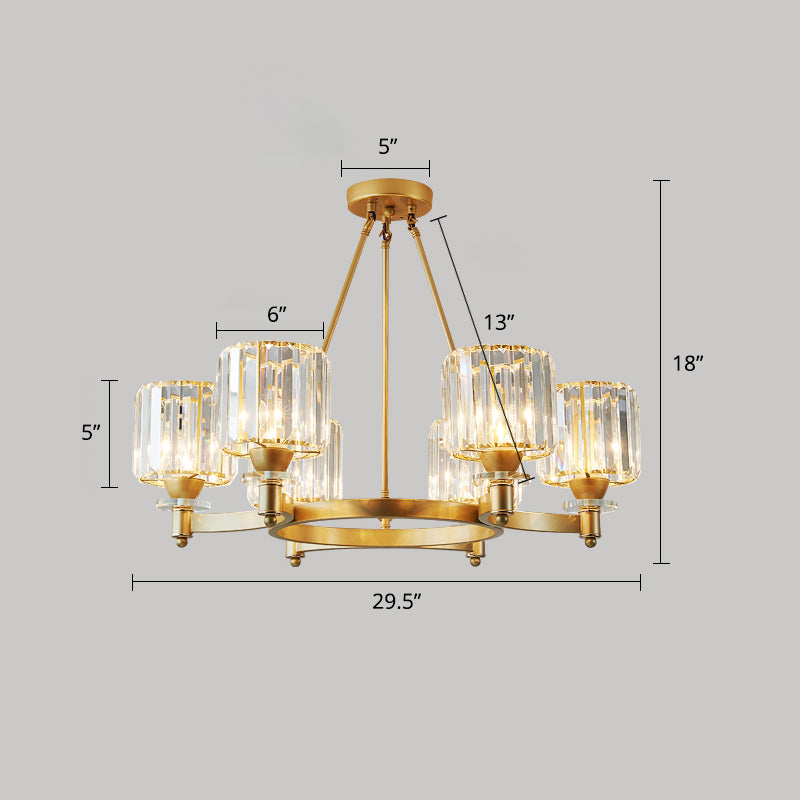 Cylindrical Ceiling Pendant Lamp Modern Crystal Living Room Chandelier Light Fixture 6 Gold Clearhalo 'Ceiling Lights' 'Chandeliers' 'Modern Chandeliers' 'Modern' Lighting' 2335903