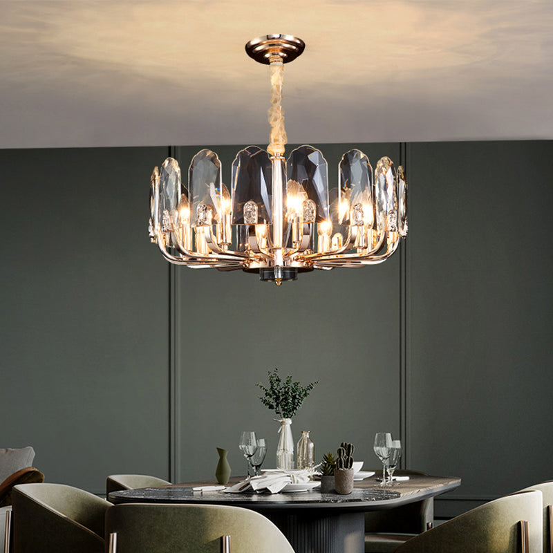 Gold Finish Round Pendant Light Post-Modern Crystal Panels Chandelier for Living Room Clearhalo 'Ceiling Lights' 'Chandeliers' 'Modern Chandeliers' 'Modern' Lighting' 2335917