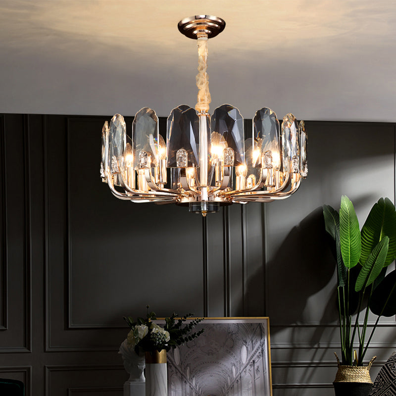 Gold Finish Round Pendant Light Post-Modern Crystal Panels Chandelier for Living Room Clearhalo 'Ceiling Lights' 'Chandeliers' 'Modern Chandeliers' 'Modern' Lighting' 2335918