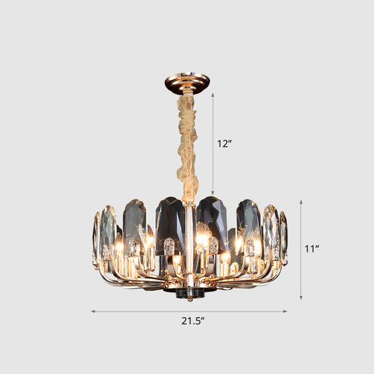 Gold Finish Round Pendant Light Post-Modern Crystal Panels Chandelier for Living Room 8 Gold Clearhalo 'Ceiling Lights' 'Chandeliers' 'Modern Chandeliers' 'Modern' Lighting' 2335919