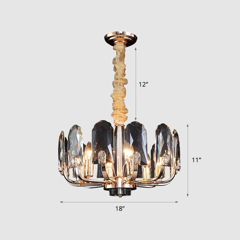 Gold Finish Round Pendant Light Post-Modern Crystal Panels Chandelier for Living Room 6 Gold Clearhalo 'Ceiling Lights' 'Chandeliers' 'Modern Chandeliers' 'Modern' Lighting' 2335920