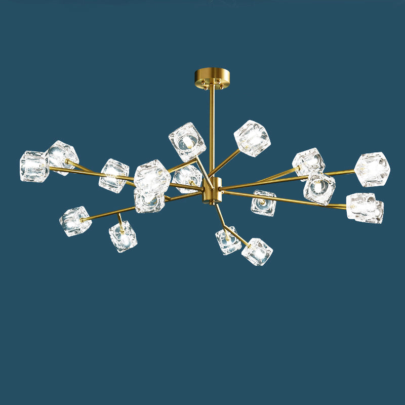Crystal Cube Pendant Lighting Minimalist Gold Finish Chandelier with Branch Design 15 Gold Clearhalo 'Ceiling Lights' 'Chandeliers' 'Modern Chandeliers' 'Modern' Lighting' 2335923