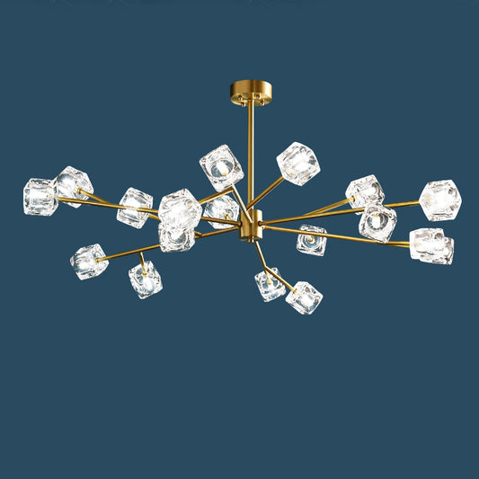 Crystal Cube Pendant Lighting Minimalist Gold Finish Chandelier with Branch Design 18 Gold Clearhalo 'Ceiling Lights' 'Chandeliers' 'Modern Chandeliers' 'Modern' Lighting' 2335926