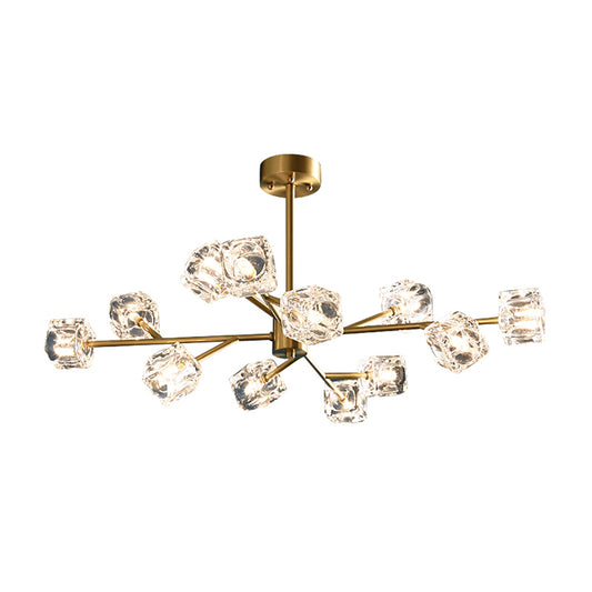Crystal Cube Pendant Lighting Minimalist Gold Finish Chandelier with Branch Design Clearhalo 'Ceiling Lights' 'Chandeliers' 'Modern Chandeliers' 'Modern' Lighting' 2335930