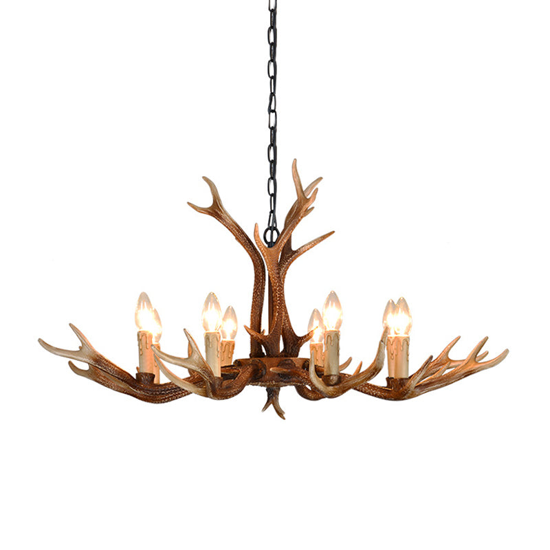 6/8 Lights Antler Ceiling Chandelier Rustic Khaki Resin Suspension Light for Restaurant Clearhalo 'Ceiling Lights' 'Chandeliers' Lighting' options 233594