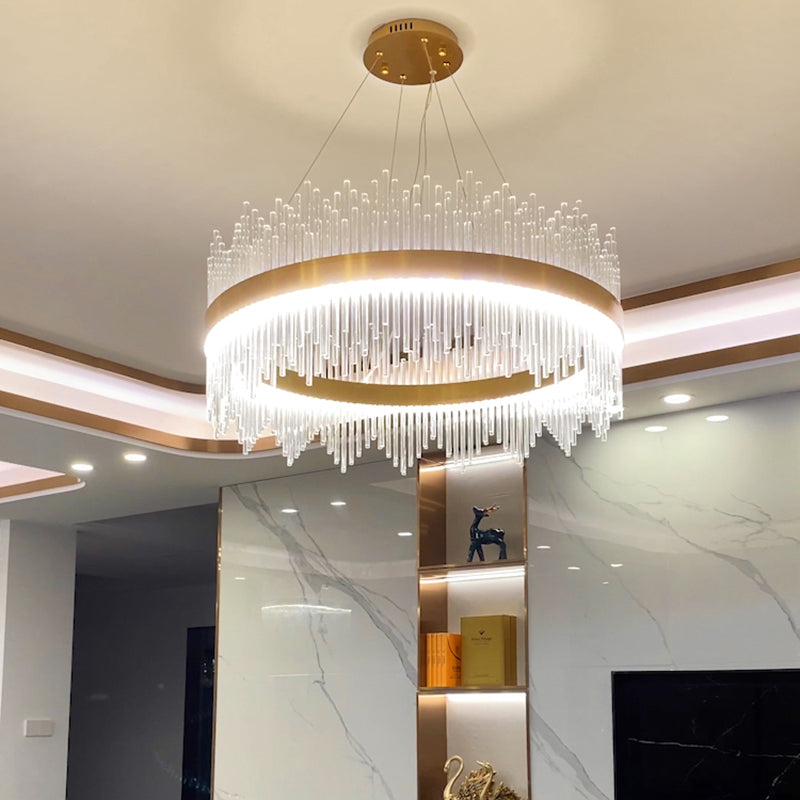 Geometric LED Chandelier Pendant Light Simplicity Fluted Glass Gold Hanging Lamp Clearhalo 'Ceiling Lights' 'Chandeliers' 'Modern Chandeliers' 'Modern' Lighting' 2335942