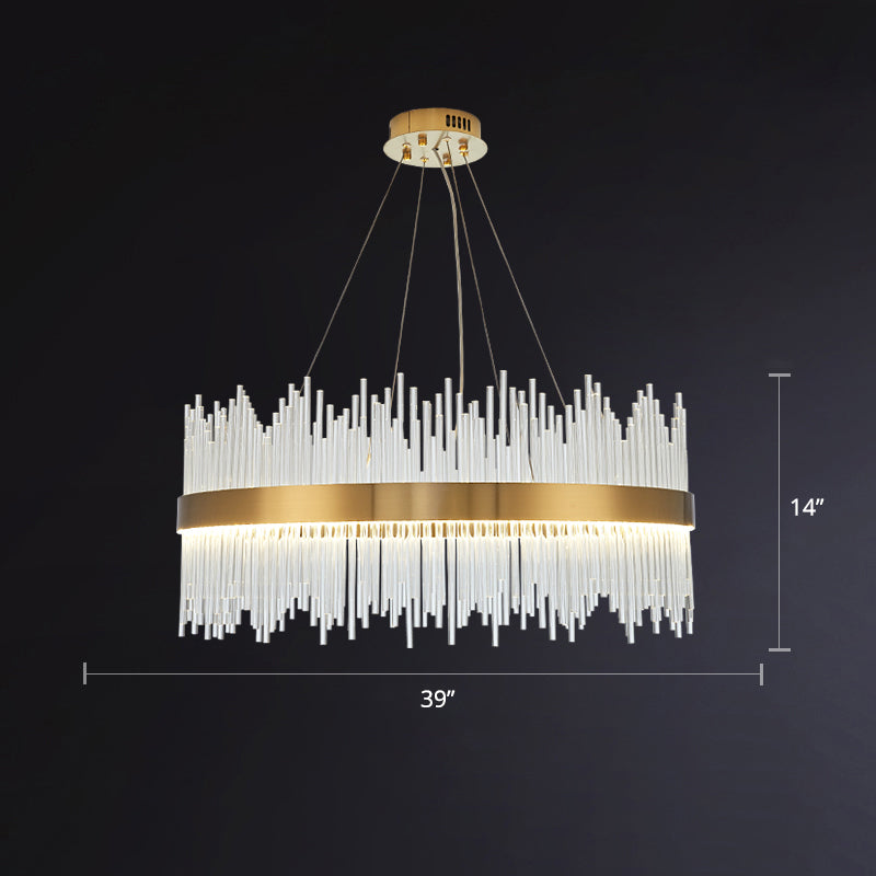 Geometric LED Chandelier Pendant Light Simplicity Fluted Glass Gold Hanging Lamp Gold 39" Round Clearhalo 'Ceiling Lights' 'Chandeliers' 'Modern Chandeliers' 'Modern' Lighting' 2335943